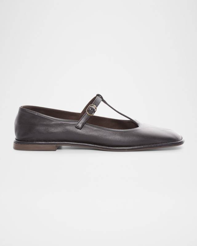 Leather T-Strap Ballerina Flats